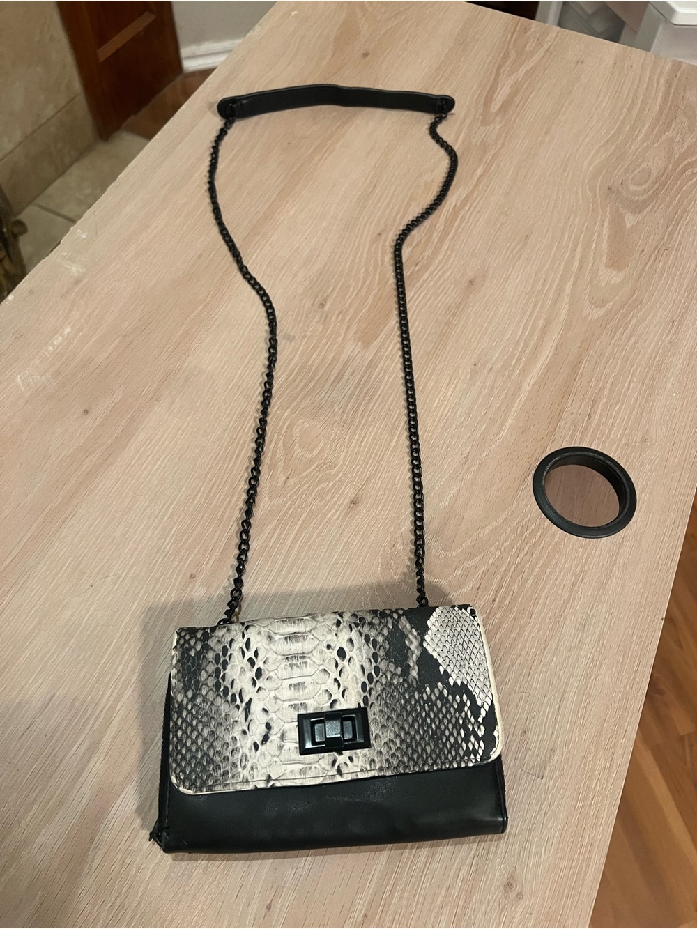 Black and White Snake-Print Crossbody Bag